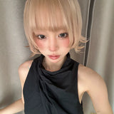Load image into Gallery viewer, Wig female short hair natural age reduction hair tail eversion curly hair white gold air bangs Bobo head simulation full headgear