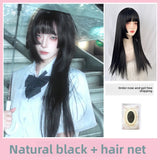 Load image into Gallery viewer, Princess Cut Wig Black Long Straight Jellyfish Head Lolita Ji Hair Full Headgear Female Qi Bangs COS Daily Japanese