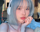 Load image into Gallery viewer, Wig female short hair blue white bob hair round face trim age reduction natural girl medium short hair full head cover