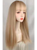 Load image into Gallery viewer, Wig live streaming host girl group Lisa same sweet cute light white gold natural realistic long straight hair wig