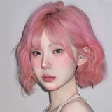 Load image into Gallery viewer, Fry pink wig short hair full hood female y2k girl group pink cos babes lolita shoulder length hair curly straight hair