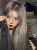 Load image into Gallery viewer, Wig female long straight hair new smoke gray full head cover medium long hair lolita wig cover daily straight hair