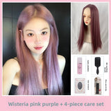 Load image into Gallery viewer, Internet celebrity wig women summer long straight hair Korean fashion rose with the same medium milk tea platinum medium long hair full headgear
