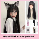 Load image into Gallery viewer, Wig long hair summer comics bangs black long straight Internet celebrity Qi bangs natural sweet jk full headgear
