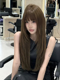 Load image into Gallery viewer, Wig female full headgear daily long straight hair seamless invisible light color high level long hair Korean square round face natural style