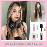 Load image into Gallery viewer, Princess Kuku [Meigao ABC] new small lace American Asian wind gray gold highlight dyed long straight hair wig