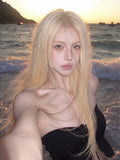 Load image into Gallery viewer, Lace wig female long hair white gold long straight medium eight-character bangs round face imitation full real hair full headgear