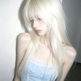 Load image into Gallery viewer, Moonlight White Cool White Gold Wig Women's High Level Long Straight Hair Air Bangs Sweet Girl Wind Natural Wig Cover