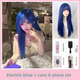 Load image into Gallery viewer, Internet celebrities with long straight hair wig female summer natural full headgear blue fashion simulation sweet versatile full headgear