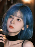 Load image into Gallery viewer, Fish fry wig blue white new female short hair Internet celebrity age reduction Bobo head full head natural simulation wig