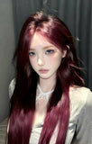 Load image into Gallery viewer, Red wig female long hair eight-character bangs long straight hair COS Internet celebrity JK natural imitation full real hair full headgear