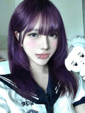 Load image into Gallery viewer, Wig female medium long hair high level JK purple full head cover lolita clavicle hair long straight hair y2k whole top fluffy