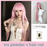 Load image into Gallery viewer, Super long wig pink Mori photo long straight hair girl group JK Hong Kong style full head wig