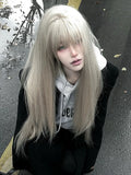 Load image into Gallery viewer, Gray wig female long straight hair Internet celebrity lolita trim jk girl natural full headgear bangs realistic wig