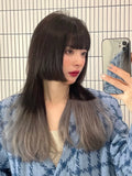 Load image into Gallery viewer, Daily princess cut wig female medium long hair jk wig antique cos female black long straight gradual change highlights full headgear