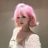 Load image into Gallery viewer, Wig full head cover female pink Korean Wendy short hair Internet celebrity age reduction clavicle hair invisible whole wig cover