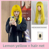 Load image into Gallery viewer, Japanese lemon yellow high-level cute wig female full head cover COS long straight soft sister Yabi full hair cover