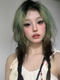 Load image into Gallery viewer, Green gradual change wig paris painting dye highlights women full head cover European and American long straight hair lolita