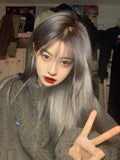 Load image into Gallery viewer, Wig female long straight hair new smoke gray full head cover medium long hair lolita wig cover daily straight hair