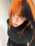 Load image into Gallery viewer, Halloween wig female dirty orange highlights collarbone hair y2k subculture Qi bangs layered short straight hair full head cover