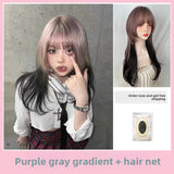 Load image into Gallery viewer, Blue highlights green highlights wig subculture y2k full headgear female pop top dye daily color Internet celebrity long straight hair