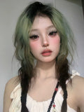 Load image into Gallery viewer, Green gradual change wig paris painting dye highlights women full head cover European and American long straight hair lolita