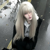 Load image into Gallery viewer, Gray wig female long straight hair Internet celebrity lolita trim jk girl natural full headgear bangs realistic wig