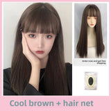 Load image into Gallery viewer, Wig female summer long hair natural full head cover black long straight hair fashion air bangs simulation Internet celebrity full head wig