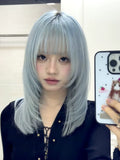 Load image into Gallery viewer, Wig female ice blue new clavicle hair y2k Internet celebrity subculture Qi bangs high level short straight hair full headgear