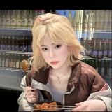 Load image into Gallery viewer, Korean short hair wig female full headgear texture ironing platinum air bangs curly hair age-reducing hairstyle Japanese