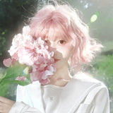 Load image into Gallery viewer, Cherry blossom pink wig female fluffy short curly hair full head cover Internet celebrity cute temperament lazy wind short age reduction roll universal