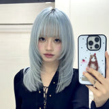 Load image into Gallery viewer, Wig female ice blue new clavicle hair y2k Internet celebrity subculture Qi bangs high level short straight hair full headgear