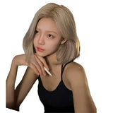 Load image into Gallery viewer, Front lace medium wig female summer short hair beige Bobo head age reduction imitation full real girl group full headgear