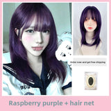 Load image into Gallery viewer, Wig female medium long hair high level JK purple full head cover lolita clavicle hair long straight hair y2k whole top fluffy