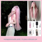 Load image into Gallery viewer, New Internet celebrity super long wig pink Mori photo long straight hair girl group JK Hong Kong style full head wig