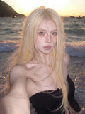 Load image into Gallery viewer, Lace wig female long hair white gold long straight medium eight-character bangs round face imitation full real hair full headgear