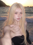 Load image into Gallery viewer, Lace wig female long hair white gold long straight medium eight-character bangs round face imitation full real hair full headgear