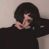 Load image into Gallery viewer, Wig female short straight hair killer not too cold same style natural black Internet celebrity personality handsome bobo full headgear short hair