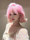 Load image into Gallery viewer, Wig full head cover female pink Korean Wendy short hair Internet celebrity age reduction clavicle hair invisible whole wig cover
