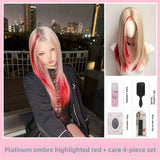 Load image into Gallery viewer, Lace hairnet big scalp medium platinum gradual change red wig high level female long straight hair full head cover whole top