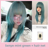 Load image into Gallery viewer, Japanese wig female green clavicle hair y2k Internet celebrity subculture Qi bangs high level short straight hair full headgear