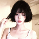 Load image into Gallery viewer, Wig female short hair short curly hair handsome Qi bangs round face dog gnawing bangs fluffy natural Korean facelift bobo head