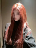 Load image into Gallery viewer, Autumn and winter orange white front lace wig whole top full headgear breathable natural high temperature silk full headgear long straight hair