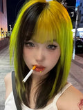 Load image into Gallery viewer, Halloween highlights collarbone hair Internet celebrity y2k hottie wig female layering buckle fashion short hair full headgear