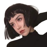 Load image into Gallery viewer, Wig female short straight hair killer not too cold same style natural black Internet celebrity personality handsome bobo full headgear short hair