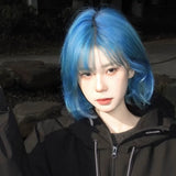 Load image into Gallery viewer, Fish fry wig blue white new female short hair Internet celebrity age reduction Bobo head full head natural simulation wig