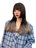 Load image into Gallery viewer, Daily princess cut wig female medium long hair jk wig antique cos female black long straight gradual change highlights full headgear