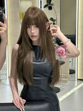 Load image into Gallery viewer, Wig female full headgear daily long straight hair seamless invisible light color high level long hair Korean square round face natural style