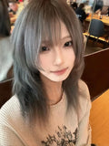 Load image into Gallery viewer, Wig female medium long hair high level JK gray full head cover lolita clavicle hair long straight hair y2k whole top fluffy