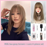 Load image into Gallery viewer, High-level wig gray-brown medium and long clavicle hair female full head cover cute COS Japanese light-colored broken hair whole top